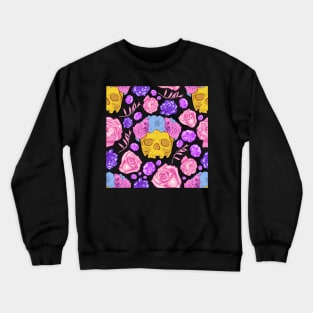 Cute Skull Print with Beautiful Flowers Crewneck Sweatshirt